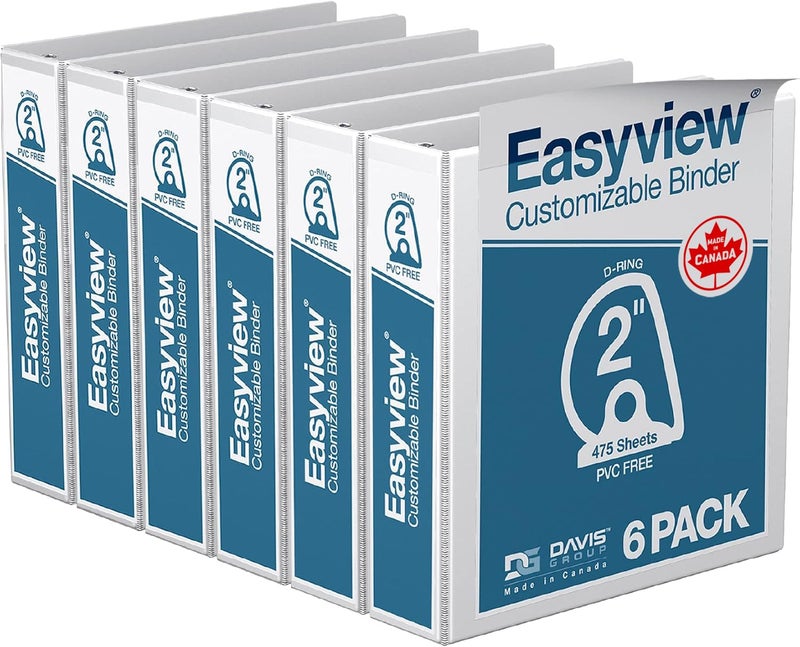 Davis Group مجلدات إيزيفيو بريميوم 3 حلقات مع أغطية شفافة وحلقات د، مجلدات للمدرسة أو المكتب، 2 إنش، عبوة من 6، أبيض - Image 1